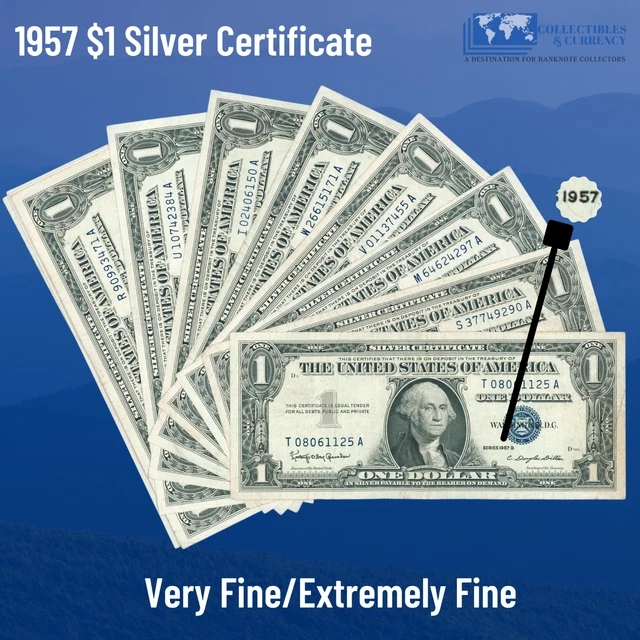 ✔ One 1957 Blue Seal $1 Dollar Silver Certificate, VF/XF, Old US ONE Dollar Bill