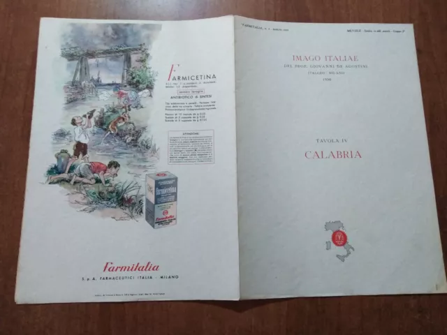 IMAGO ITALIAE FARMITALIA 1950 Tavola 4 CALABRIA illustrazione NICOULINE