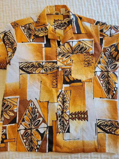 Vintage Liberty House Tropicana Hawaii Geometric Hawaiian Shirt Yellow XL USA