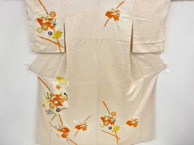 83917# Japanese Kimono / Antique Kimono / Embroidery / Pine With Kiku & Ume