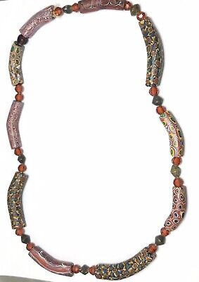 Antique Venetian Millefiori Glass African Trade Beads Brass Amber Dividers 25.5”