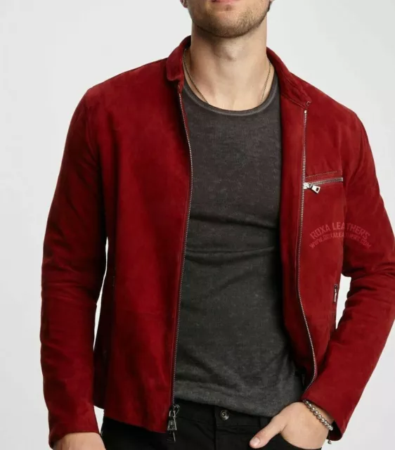 RED LAMBSKIN PARTY Genuine Leather Stylish Jacket Handmade Suede Men ...