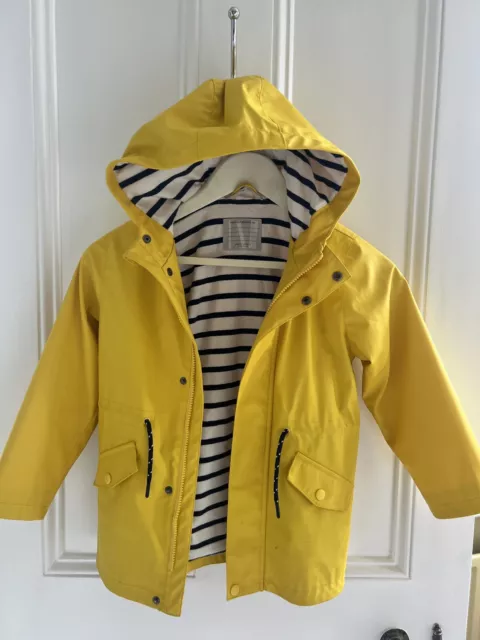 John Lewis Yellow Shower Proof Rain Jacket Coat Girls Boys Mac Hooded age 7yrs