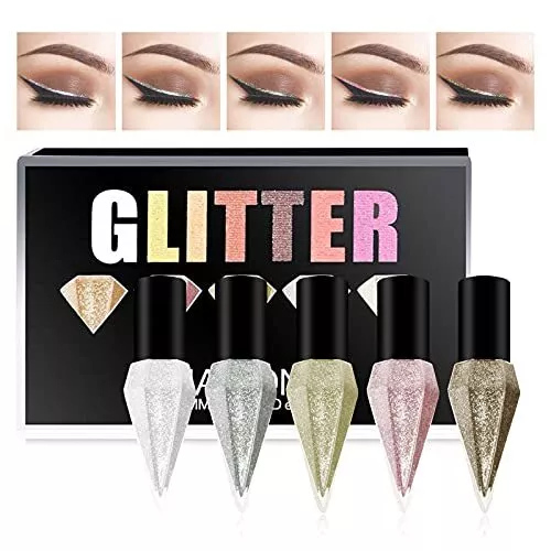 Erinde Glitter Eyeliner, Liquid Glitzer Eyeliner Set, Silber Gold Metallic