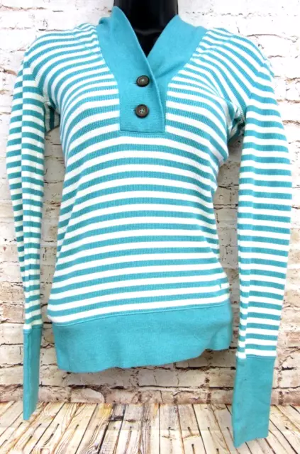 American Eagle Outfitters Women's Green Striped Hooded Sweater Size S/P Stretch