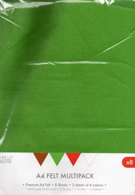 Dovecraft: Premium A4 Felt Multipack: 8 Hojas: Navidad - rojo, verde, blanco