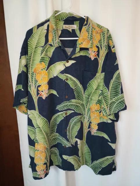 Tommy Bahama Mens XXL Silk Hawaiian Shirt Tropical Floral Print Blue Green