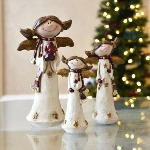 Ángel Decoración Navidad Adorno Festivo Figura de Resina Crema Oro 13cm-21cm