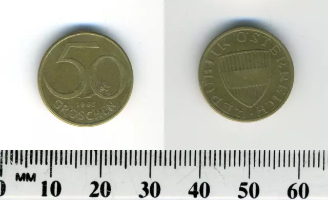 Austria 1965 - 50 Groschen Aluminum-Bronze Coin - Austrian Shield - #1