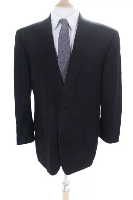 Canali Mens Striped Notched Collar Two Button Blazer Indigo Wool Size 42