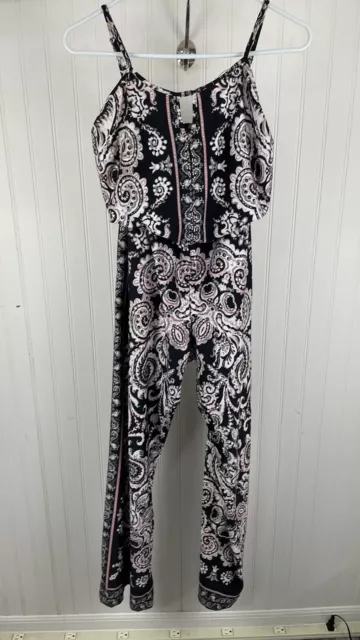 Beige by Eci  Womens Boho Jumpsuit Playsuit Wide Leg Black Paisley Size 10