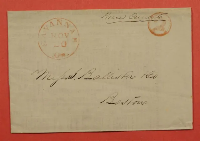 1846 Stampless F/L Savannah Ga Georgia Paid 2 Drop Letter