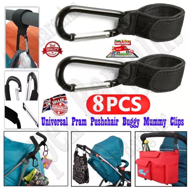 8x Buggy Strap Carabiner Clips Pram Bag Hooks Pushchair Buggies Stroller Walker