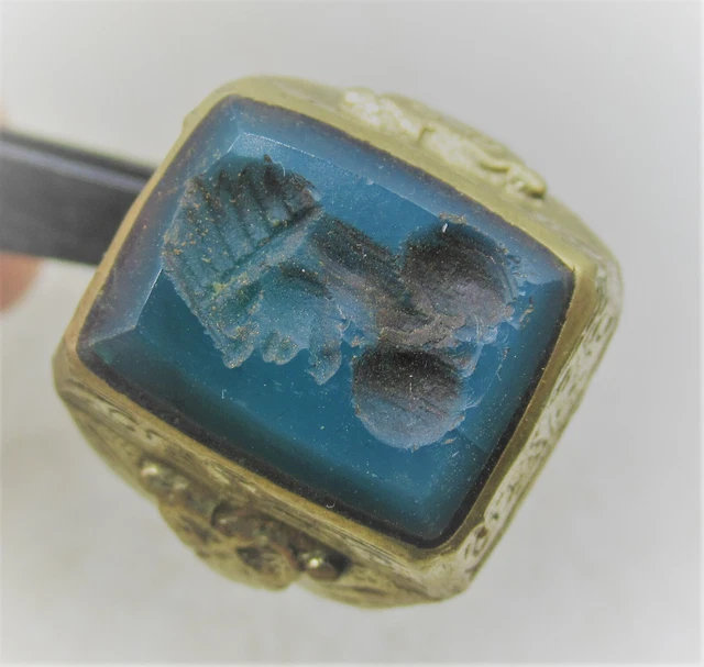 A135 Beautiful Post Medieval Islamic Gold Gilded Ottomans Seal Ring With Stone