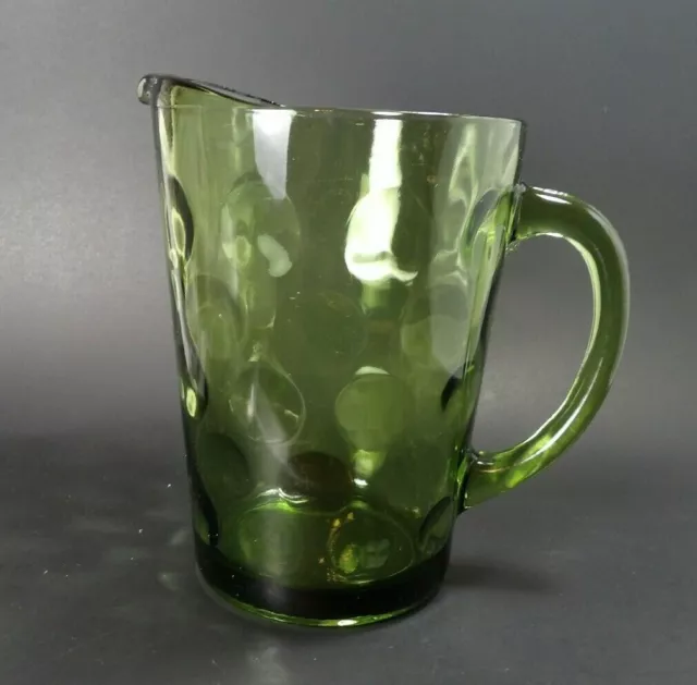 1950s 60s 70s FENTON Colonial Olive Green THUMBPRINT  Glass Pitcher