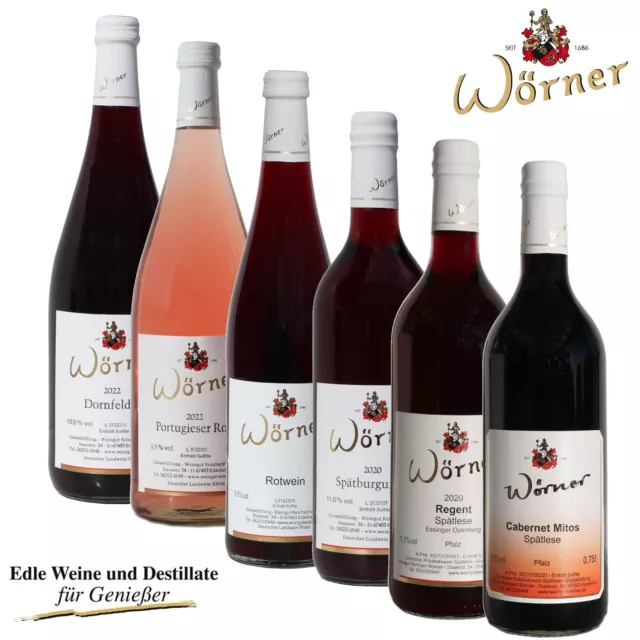 WEINGUT WÖRNER: 6 Fl. Wein Rotwein + Rosé lieblich-süß Probierpaket aus d. Pfalz