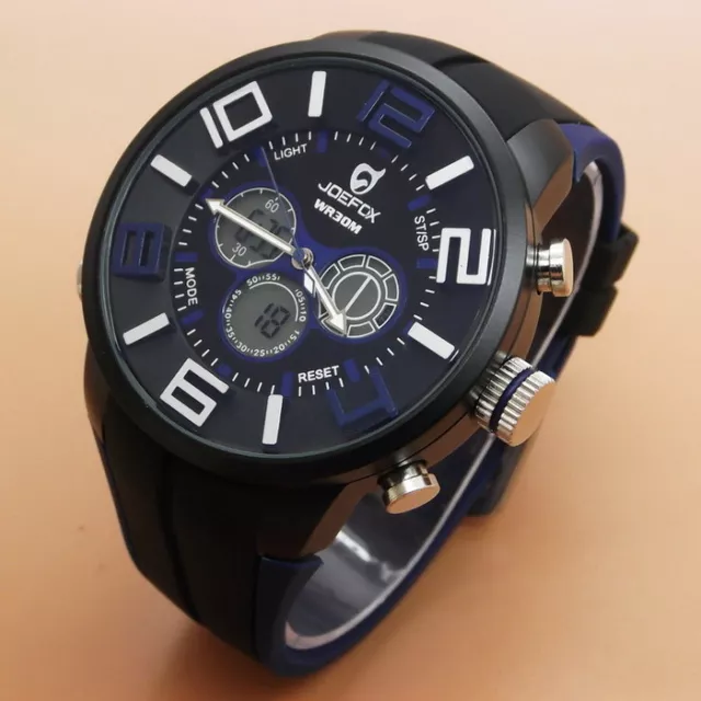 Orologio Polso Joefox Uomo Dual Time Analogico Digitale Sveglia Sport Blu lac