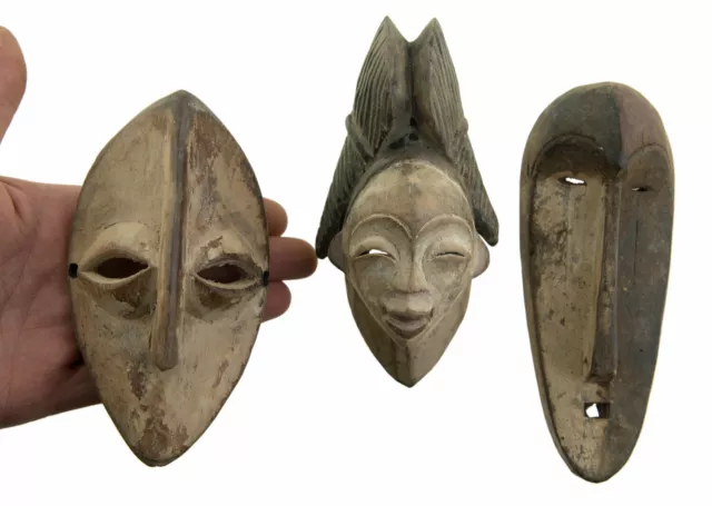 Lote De Máscaras Miniaturas Pasaporte Africana Madera 17cm Fang Lega Arte