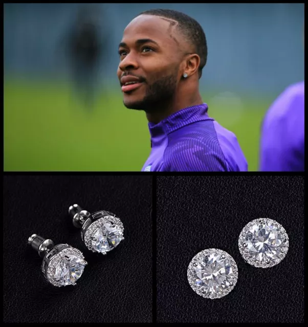 Men’s: Raheem Sterling LARGE 10mm 18ct White Gold Plate Cubic Zirconia Earrings