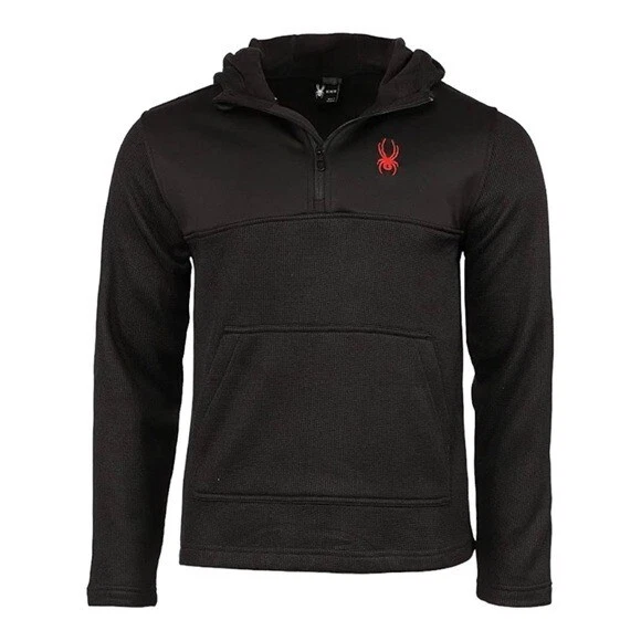 NEW Spyder Mens Racer 1/4 Zip Pullover Racer Sweater Sz Medium Black Waffle Knit