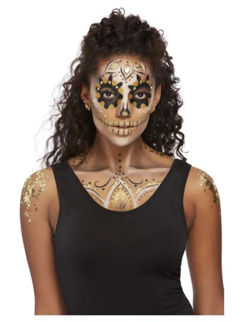 Scintillant Or Jour De The Dead Maquillage Kit pour Déguisement Halloween