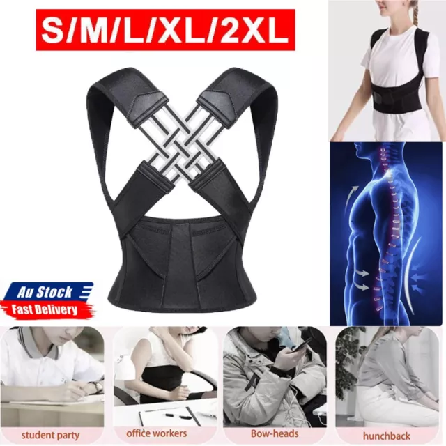 Full Back Posture Corrector Lumbar Shoulder Support Brace Belt For Women Men AU