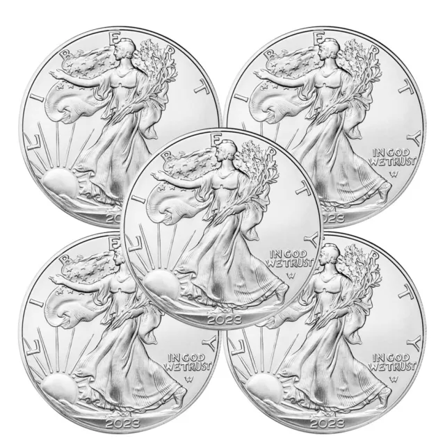 Lot of 5 - 2023 American Eagle Coins 1 oz .999 Fine Silver BU Uncirculated