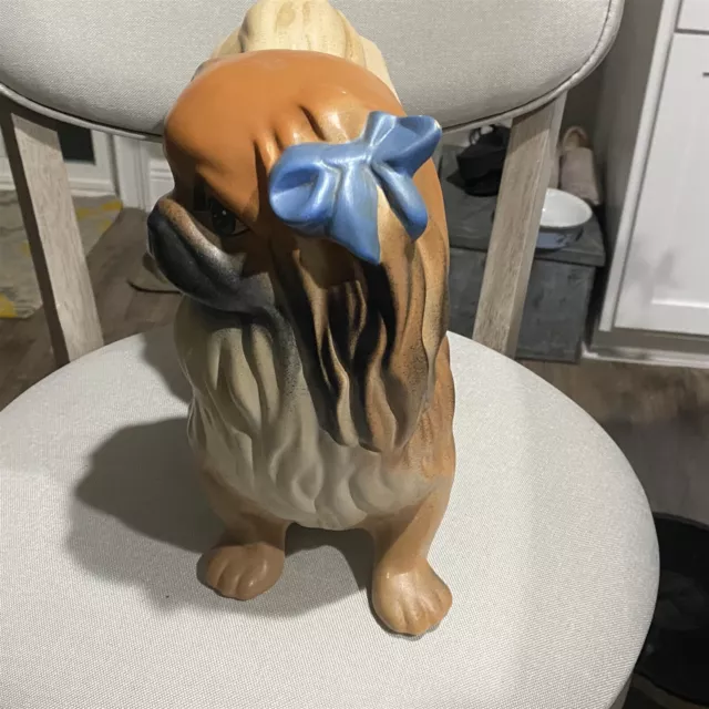 Vintage Crest Mold Ceramic Hand Painted Large Pekingese Dog Puppy Figurine 4