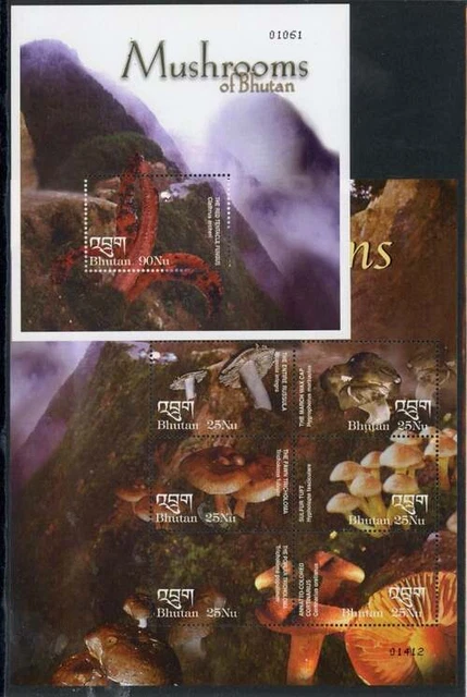Bhutan KB mit 2331-2336 + Bl. 455 postfrisch Pilze #JR783