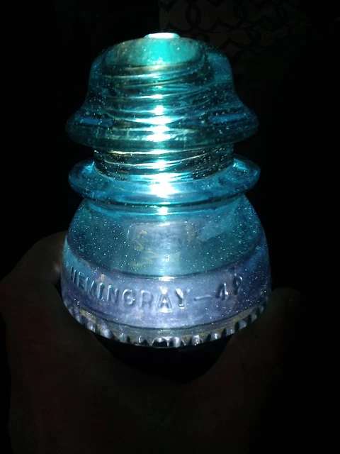 HEMINGRAY No.42 bright agua blue with bubbles Antique Glass Telegraph Insulator