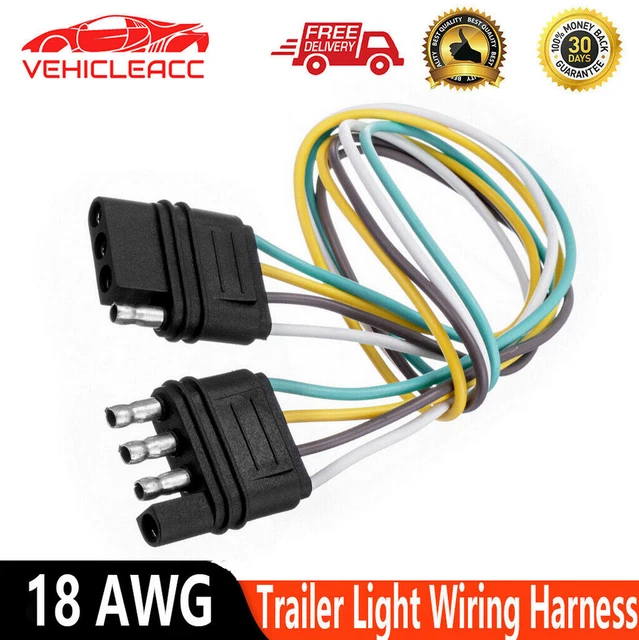2FT TRAILER LIGHT Wiring Harness Extension 4Pin Plug 18 AWG Flat Wire
