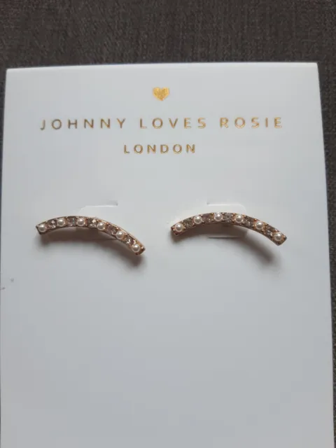 Johnny Loves Rosie diamante and crystal curved stud earrings BNWT