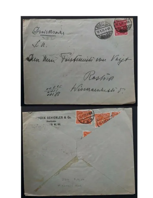 1923 Germany Reused Cover with 6 stamps Berlin to Rostock