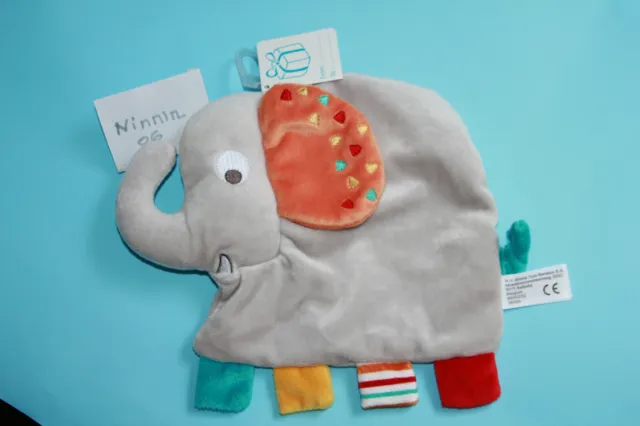 Doudou Simba Toys Elephant Plat Gris Orange Bleu Neuf Avec Etiquette