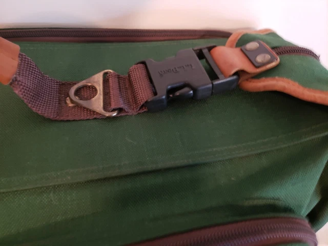 LL Bean Hutton Suitcase Luggage Green Canvas Leather Full Size Rolling Wheels 4