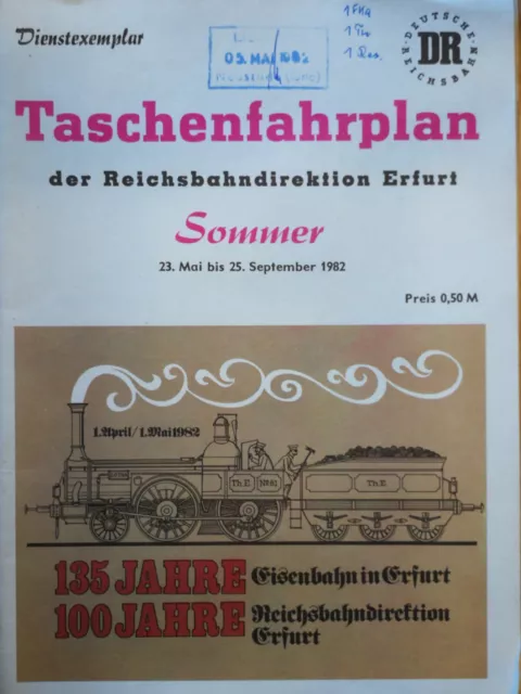 DR, Taschen-, Sommerfahrplan 1982 der Reichsbahndirektion Erfurt