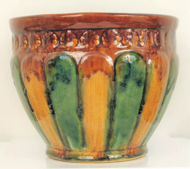 Vtg Beautiful Mccoy Usa Pottery Ceramic Majolica Glaze Potter Jardiniere 7" Tall