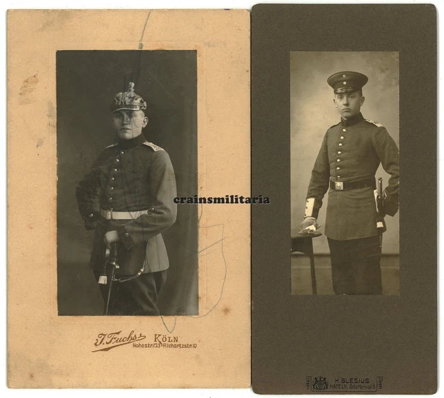 2x Orig. Kabinett Foto Portrait Soldaten in KÖLN Rhein und HAMELN Pickelhaube