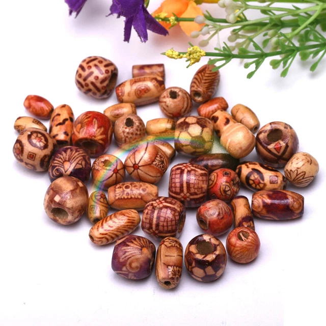 100pcs Painted Wooden Beads Spacer Round Big Hole Beads DIY Charm Jewelry Ma#km
