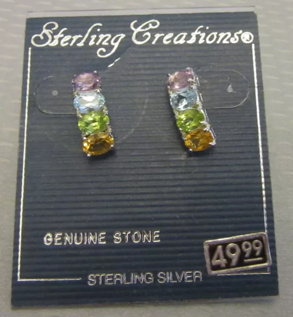 STERLING CREATIONS GENUINE STONE EARRINGS multicolor gems 925 Thailand new/card