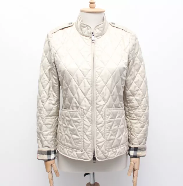 Women's BURBERRY BRIT Quilted Jacket Coat Full Zip Nova Check Lined Blazer M S-M
