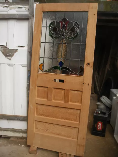 Excellent reclaimed Edwardian stripped pine, stained glass front door