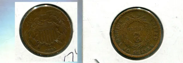 1864 Two Cent Piece Type Coin Fine 6745R