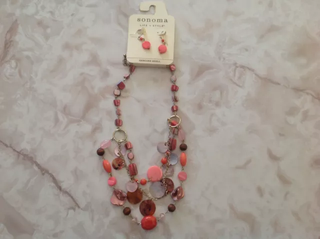 Sonoma Life & Style necklace & earrings set genuine shell NWT