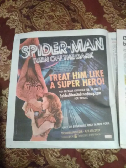 SPIDER-MAN TURN OFF THE DARK Treat Him Like A Super Hero Newspaper AD 2012 B'dwy