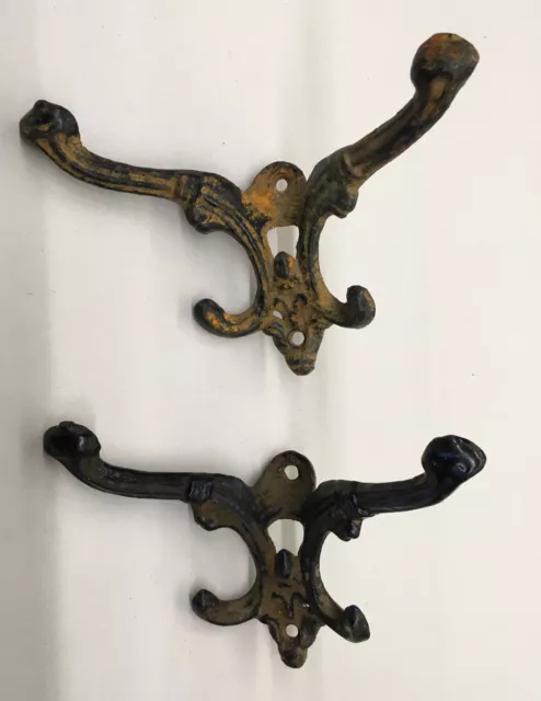 Vintage Double Iron Coat Hooks Bathroom Wall Mount Antique Hanger set of 2