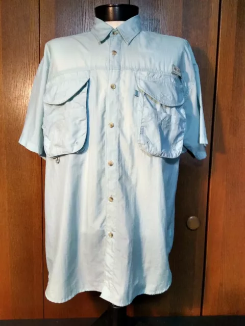 Chemise à manches courtes Columbia Fishing 🙂 Gear boutonné grand vêtement de sport bleu clair