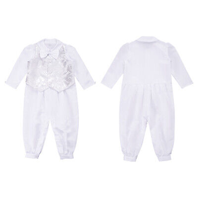 Newborn Baby Boy Baptism Jumpsuit Christening Romper Party WeddingBow Tie Outfit