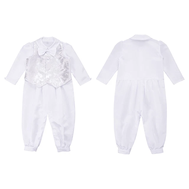 Newborn Baby Boy Baptism Jumpsuit Christening Romper Party WeddingBow Tie Outfit