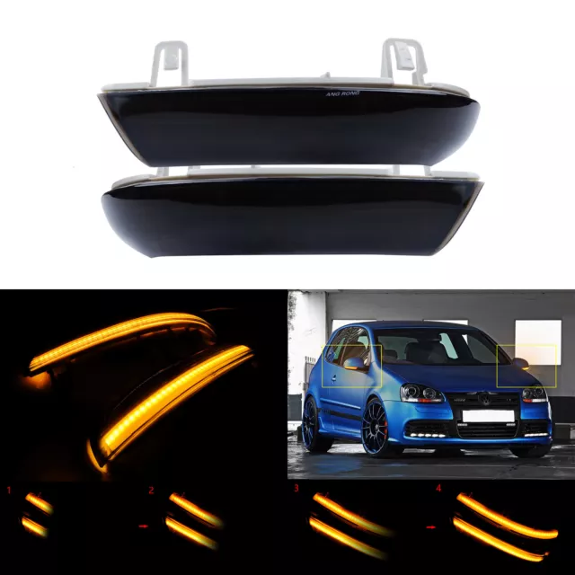 2x Dynamique LED Clignotant Rétroviseur Latéral Jaune Pour VW Golf Skoda SEAT